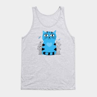 Bright Eyed Blue Kitty With Big Heart In The Garden Tank Top